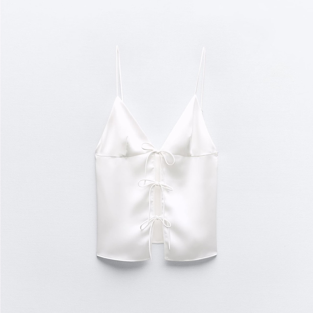 NWT ZARA White Satin Tie Front Cami